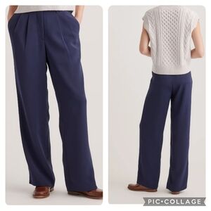 Quince Stretch Crepe Pleated Wide Leg Pants Navy Blue NWT Size 16 Quiet Luxury